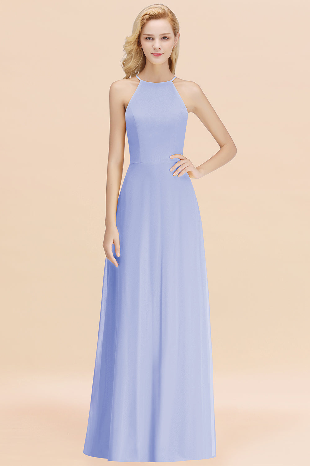 Modest High-Neck Yellow Chiffon Affordable Bridesmaid Dresses Online
