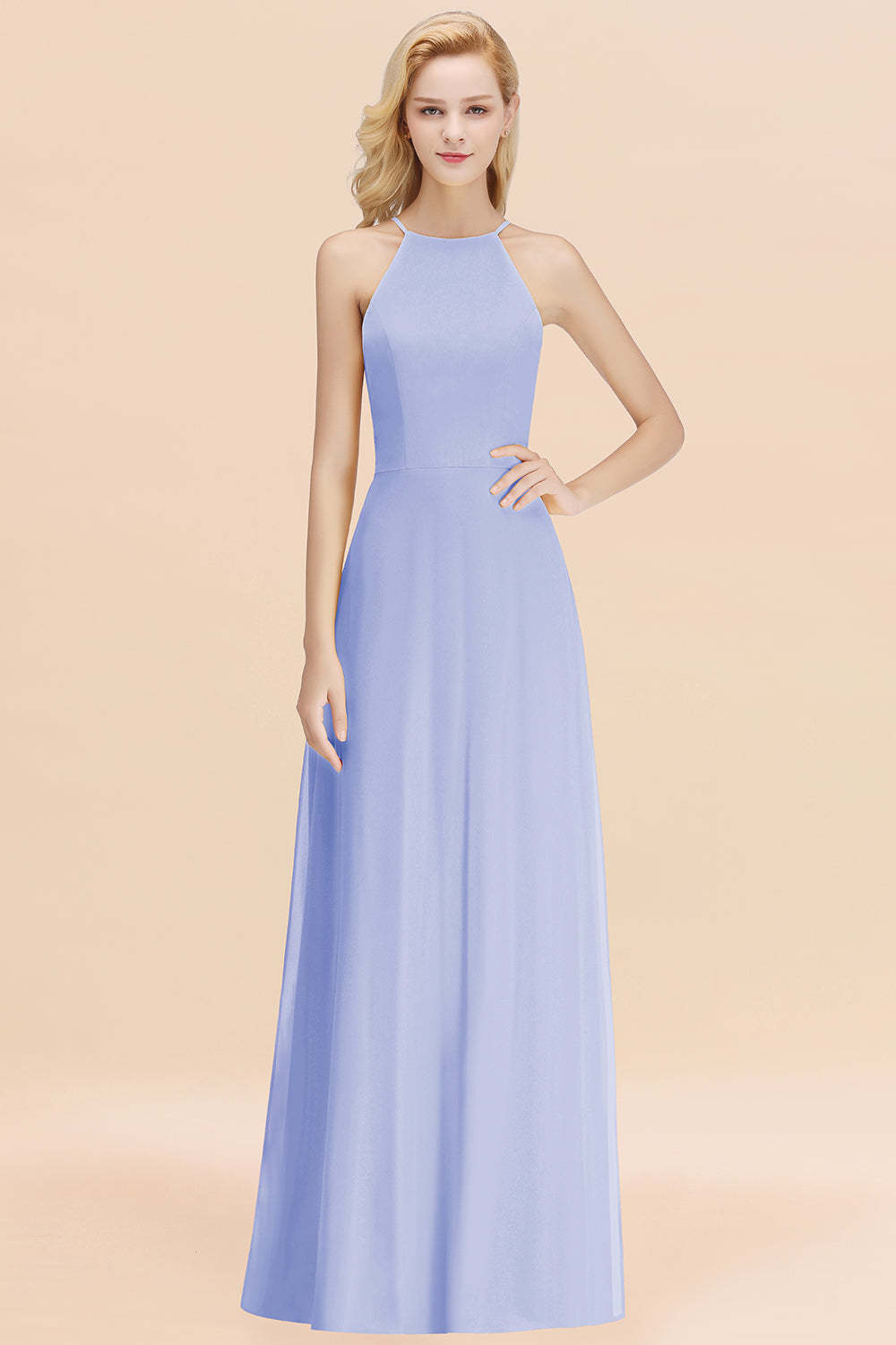 Modest High-Neck Yellow Chiffon Affordable Bridesmaid Dresses Online