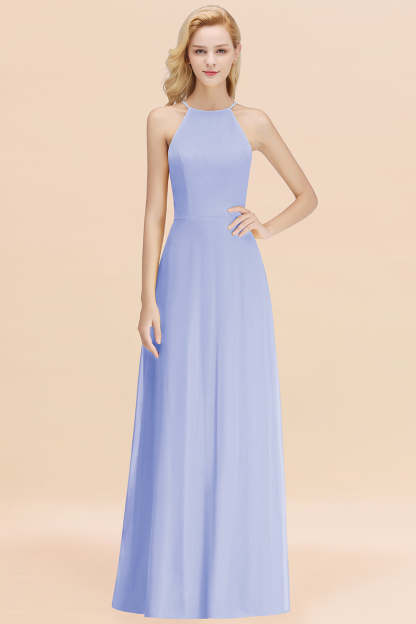 Modest High-Neck Yellow Chiffon Affordable Bridesmaid Dresses Online