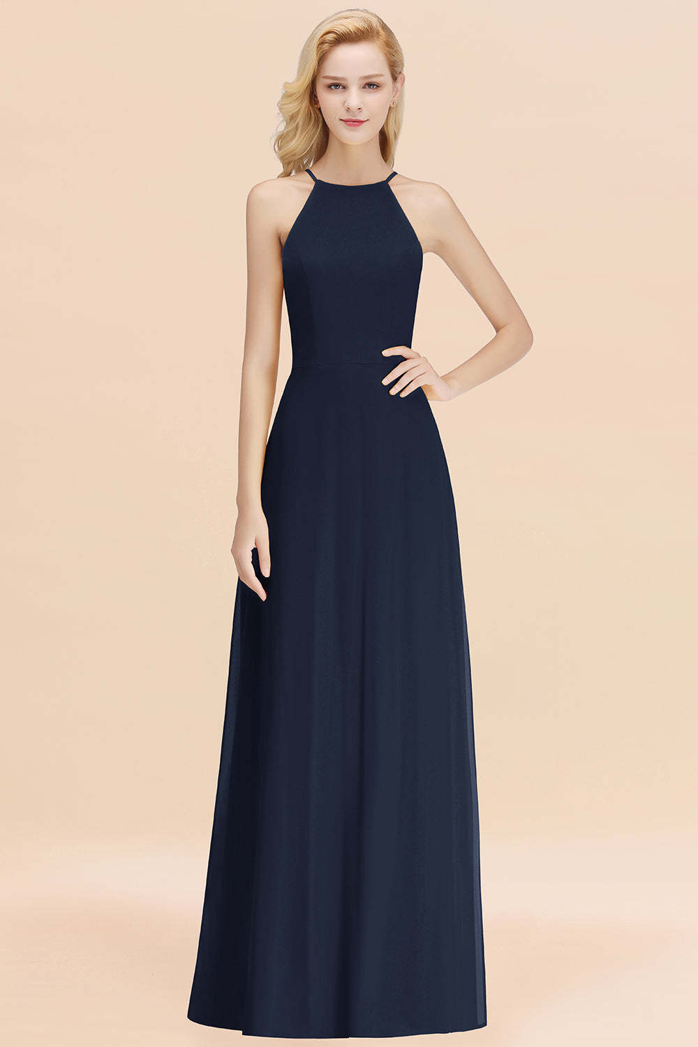 Modest High-Neck Yellow Chiffon Affordable Bridesmaid Dresses Online