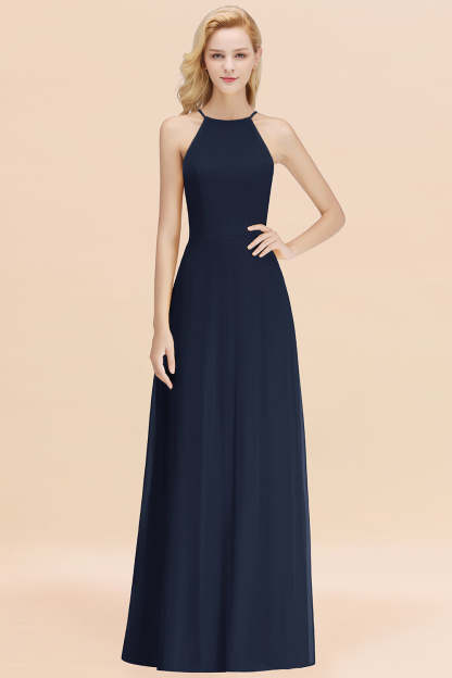 Modest High-Neck Yellow Chiffon Affordable Bridesmaid Dresses Online