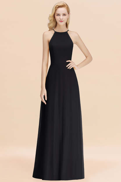 Modest High-Neck Yellow Chiffon Affordable Bridesmaid Dresses Online