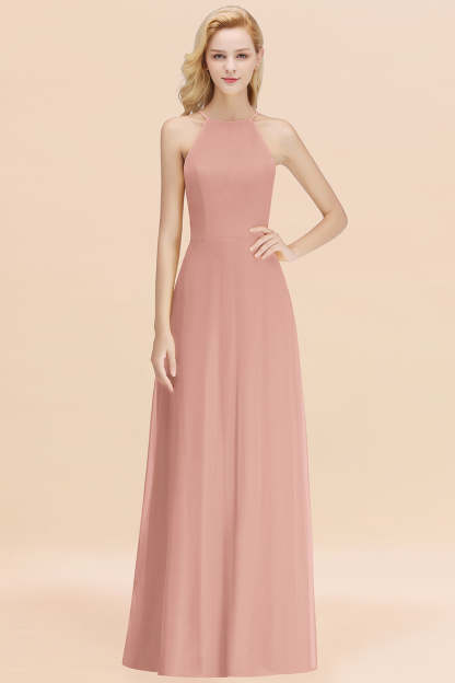 Modest High-Neck Yellow Chiffon Affordable Bridesmaid Dresses Online