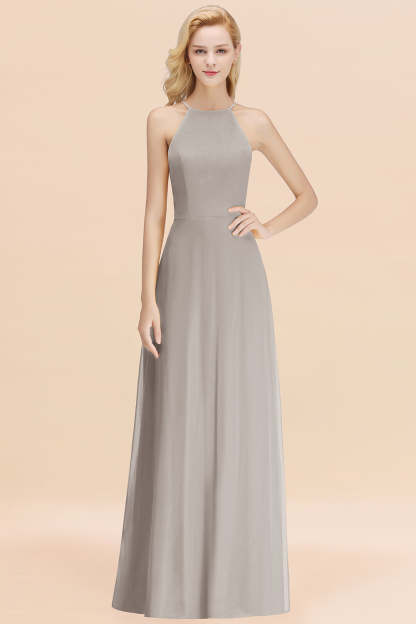 Modest High-Neck Yellow Chiffon Affordable Bridesmaid Dresses Online