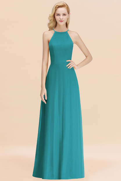 Modest High-Neck Yellow Chiffon Affordable Bridesmaid Dresses Online