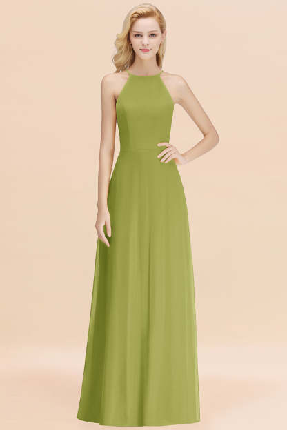 Modest High-Neck Yellow Chiffon Affordable Bridesmaid Dresses Online
