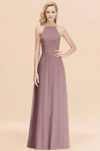 Modest High-Neck Yellow Chiffon Affordable Bridesmaid Dresses Online