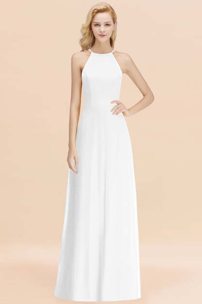 Modest High-Neck Yellow Chiffon Affordable Bridesmaid Dresses Online