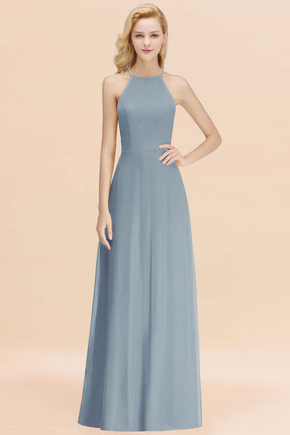 Modest High-Neck Yellow Chiffon Affordable Bridesmaid Dresses Online