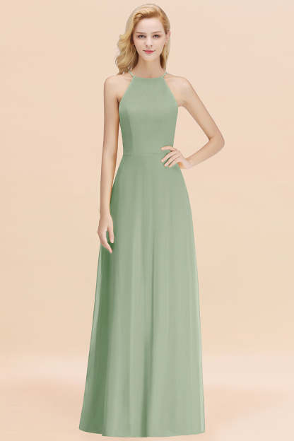 Modest High-Neck Yellow Chiffon Affordable Bridesmaid Dresses Online