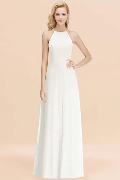 Modest High-Neck Yellow Chiffon Affordable Bridesmaid Dresses Online