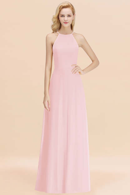 Modest High-Neck Yellow Chiffon Affordable Bridesmaid Dresses Online