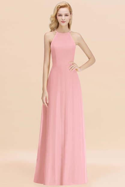 Modest High-Neck Yellow Chiffon Affordable Bridesmaid Dresses Online