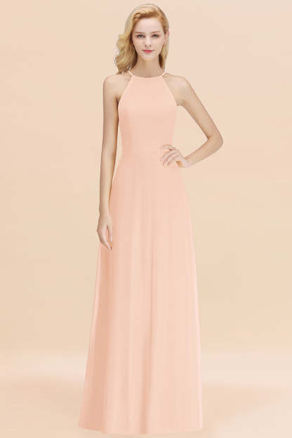 Modest High-Neck Yellow Chiffon Affordable Bridesmaid Dresses Online