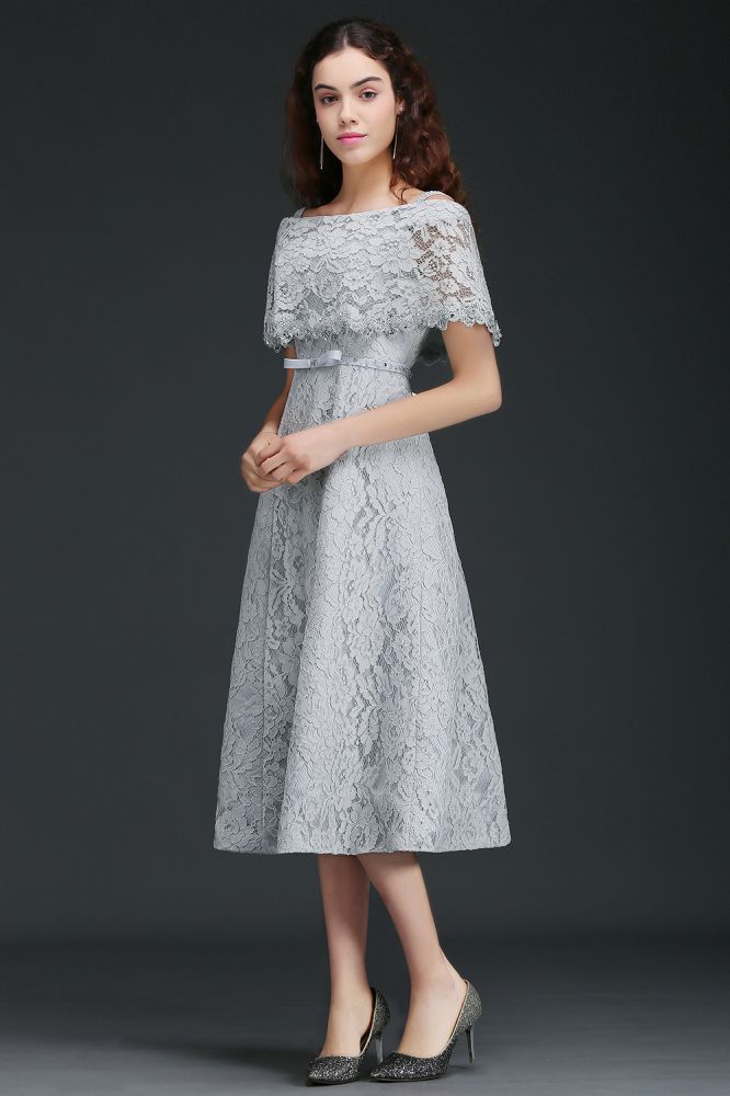 Off Shoulder Tea-Length A Line Lace Cocktail Dresses