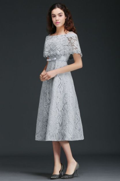 Off Shoulder Tea-Length A Line Lace Cocktail Dresses