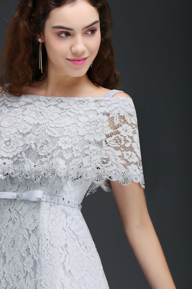 Off Shoulder Tea-Length A Line Lace Cocktail Dresses