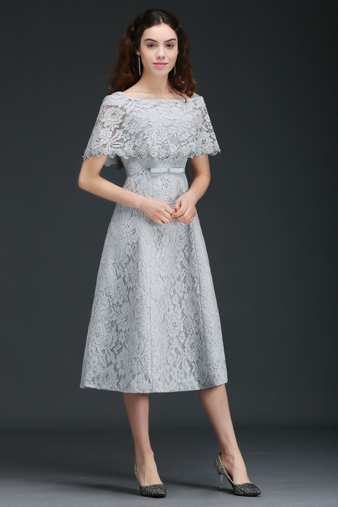 Off Shoulder Tea-Length A Line Lace Cocktail Dresses