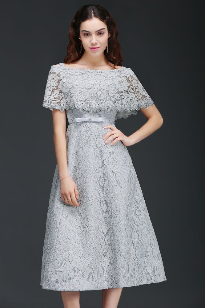 Off Shoulder Tea-Length A Line Lace Cocktail Dresses
