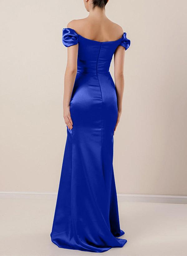 Off-The-Shoulder Silk Like Satin Bridesmaid Dresses With Split Front