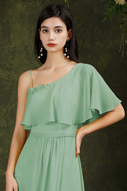 One Shoulder Ruffles Bridesmaid Dress Long With Slit