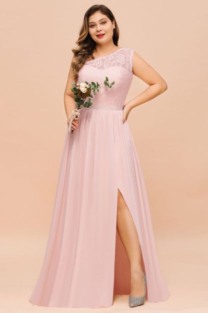 Plus Size Sleeveless aline Bridesmaid Dress Long Side Split Wedding Party Dress
