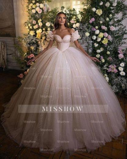 Princess Luxury Wedding Dresses Glitter with Lace