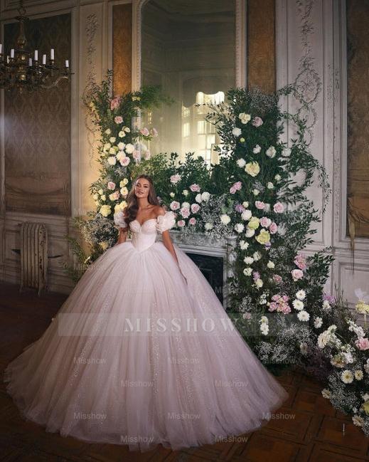 Princess Luxury Wedding Dresses Glitter with Lace