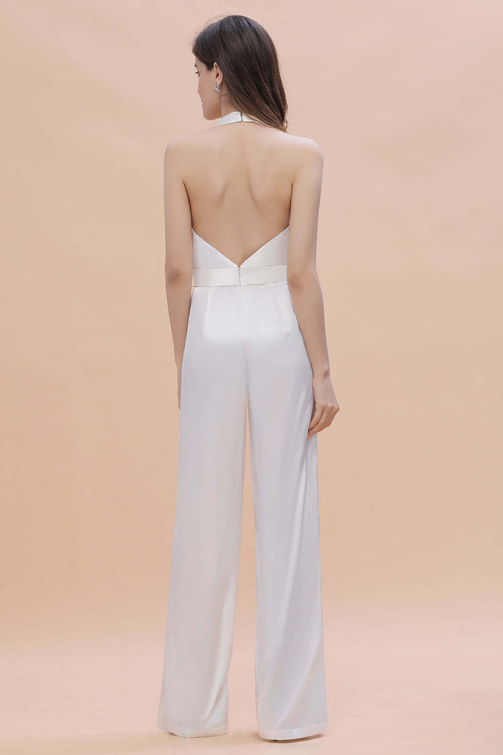 Sexy Deep-V-Neck Halter Backless Charmeuse Bridesmaid Jumpsuit Online