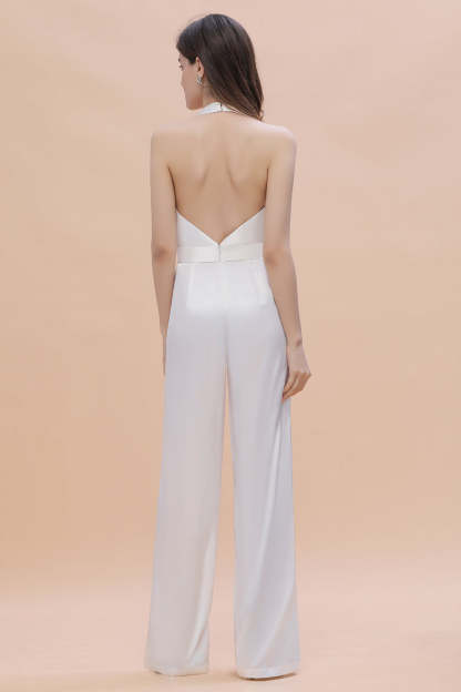 Sexy Deep-V-Neck Halter Backless Charmeuse Bridesmaid Jumpsuit Online