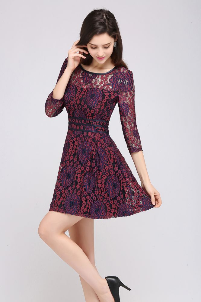 Short Lace A-line Scoop Cocktail Dresses