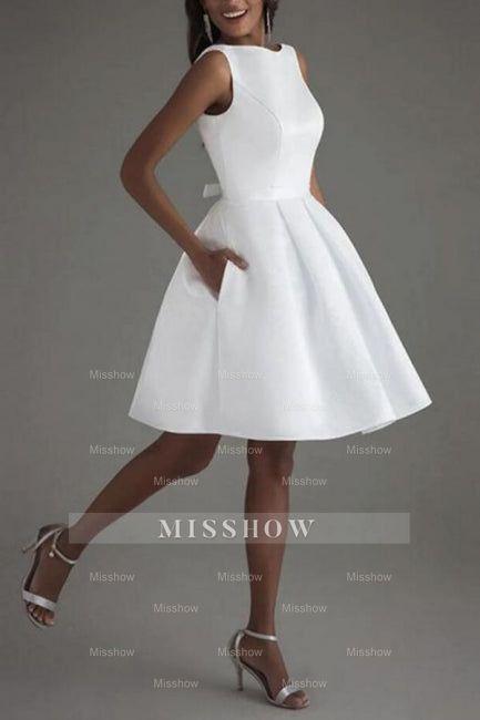 Simple Short White Sleeveless Backless Wedding Dresses