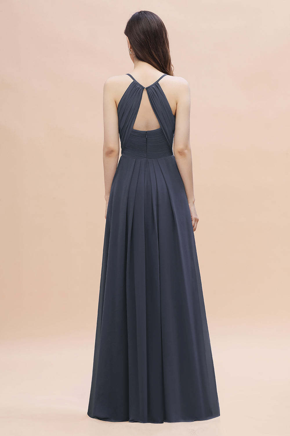 Simple Spaghetti Straps Stormy Chiffon Bridesmaid Dress with Ruffles On Sale