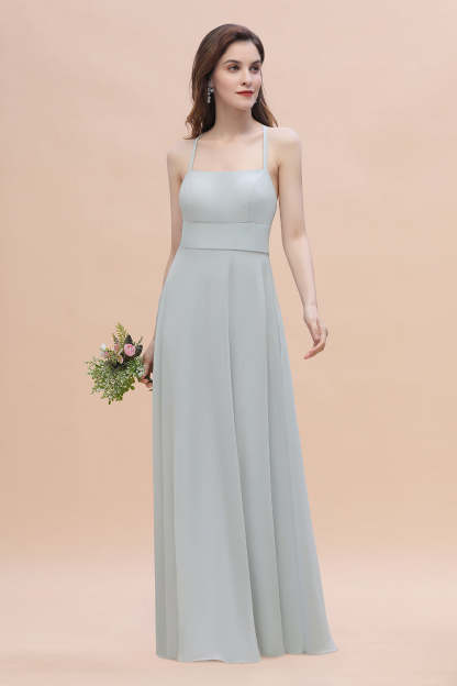 Simple Straps A-line Chiffon Mist Bridesmaid Dress with Ruffles Online