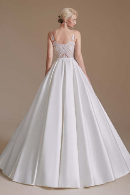 Simple Straps Sleeveless A-Line Floor-Length Satin Wedding Dresses with Ruffles