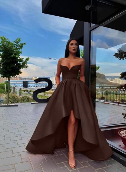 Sleeveless Strapless Satin Asymmetrical Bridesmaid Dresses