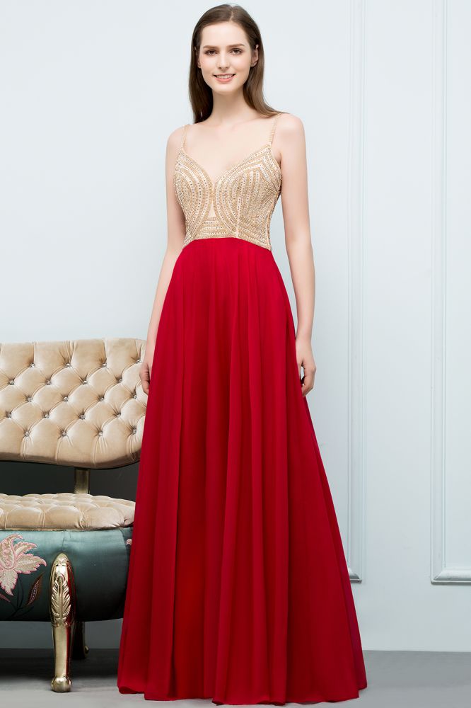 Spaghetti Floor Length A-line Beading Burgundy Prom Dresses