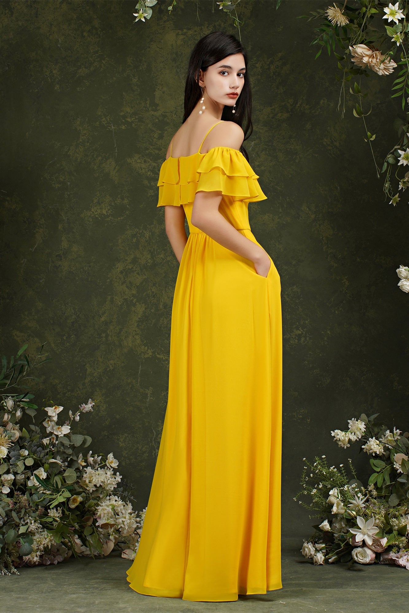 Spaghetti Strapes Off-the-shoulder Split Front Tulle Prom Dress