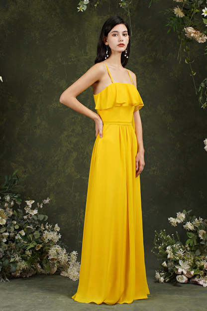 Spaghetti-Straps Bridesmaid Dress Chiffon With Pockets Ruffles