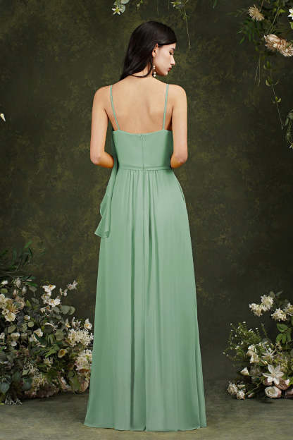 Spaghetti-Straps Bridesmaid Dress Chiffon With Pockets Ruffles