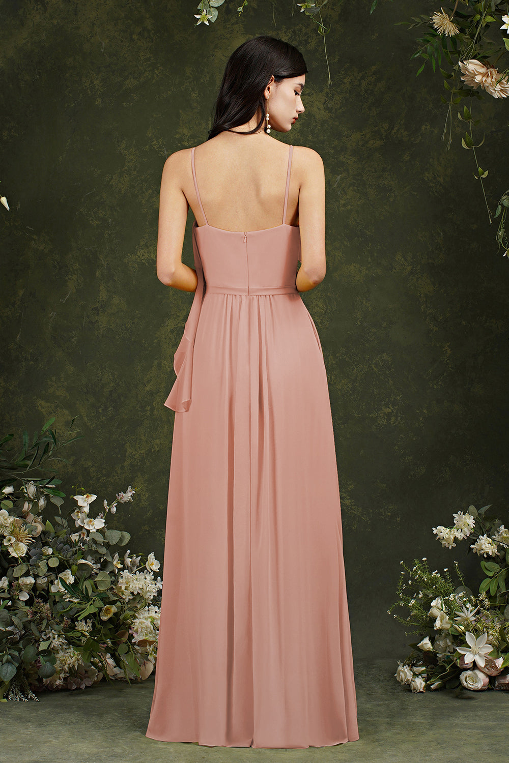 Spaghetti-Straps Bridesmaid Dress Chiffon With Pockets Ruffles