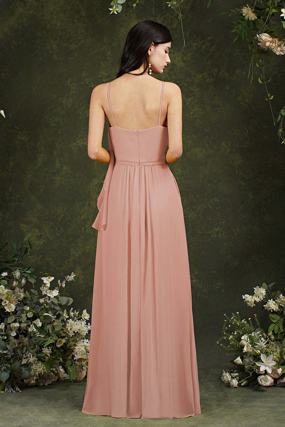 Spaghetti-Straps Bridesmaid Dress Chiffon With Pockets Ruffles