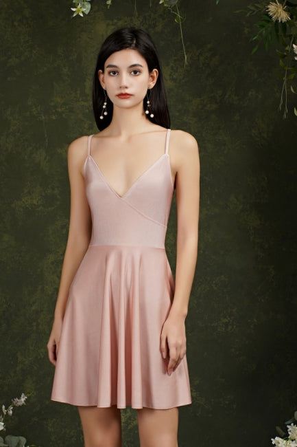 Spaghetti Straps Sleeveless A-Line Satin Short Cocktail Dresses