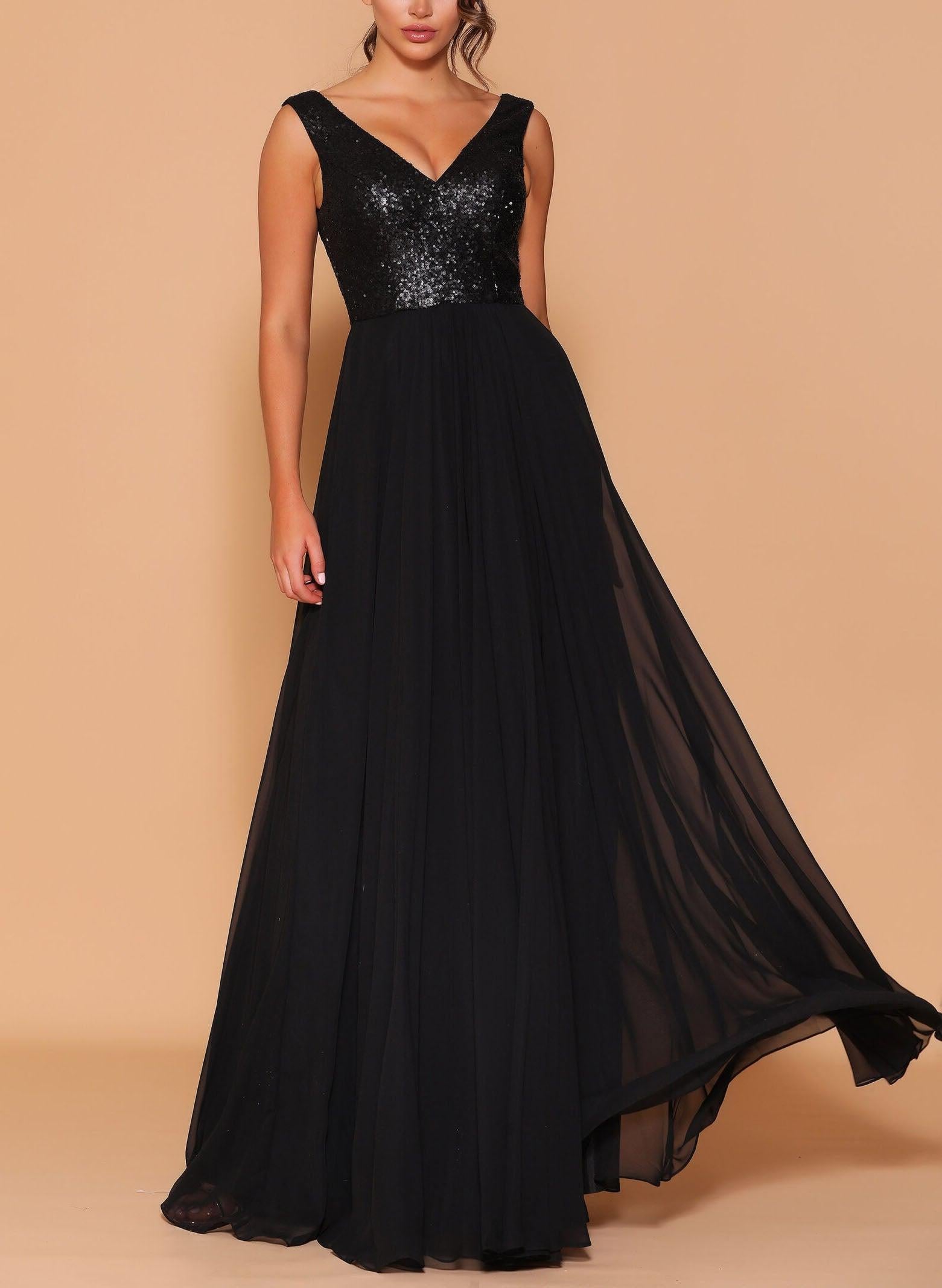V-Neck A-Line Chiffon Bridesmaid Dresses with Sequins