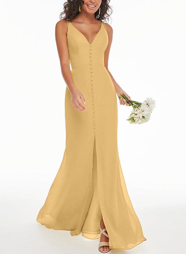 V-Neck Sleeveless Chiffon Bridesmaid Dresses With Front Split