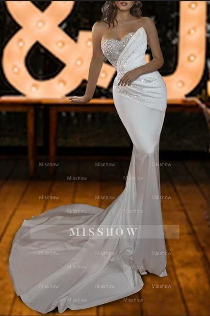 Vintage strapless mermaid sequined sleeveless satin Wedding Dresses