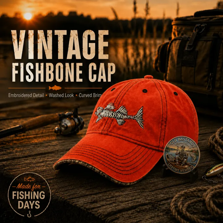 🎣Old Bones Fishing Cap 🎁 Buy the Cap Get the Matching Tribute Coin FREE