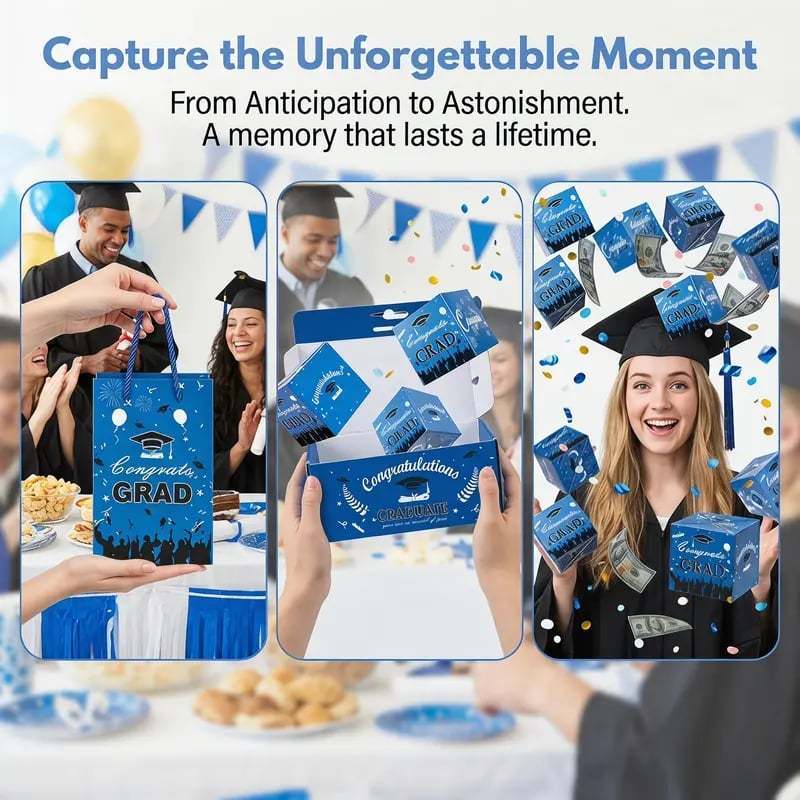 2026 Graduation Explosion Pop Gift Box -🎓 Surprise Bounce Cash Box Grad Party Gift Bag Set
