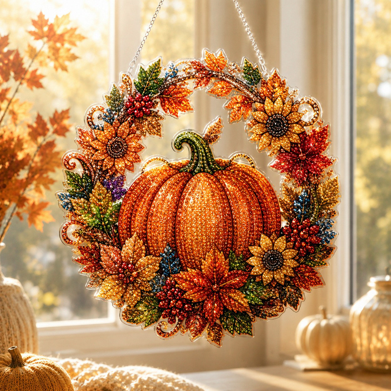 🔥Last Day 49% OFF - 🍂✨Autumn Harvest Pumpkin Diamond Art Hanging Ornament Kit