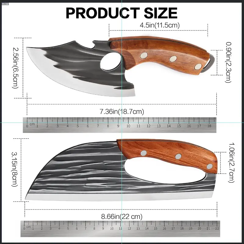 AWEE 2 Pcs Knives Set for Kitchen, Labor-Saving Meat Steel Cleaver for Home & Cooking, Viking Boning Knife with Premium Leather Sheath, Sharp Kitchen Knives,Christmas Gift Set for Men or Women Super